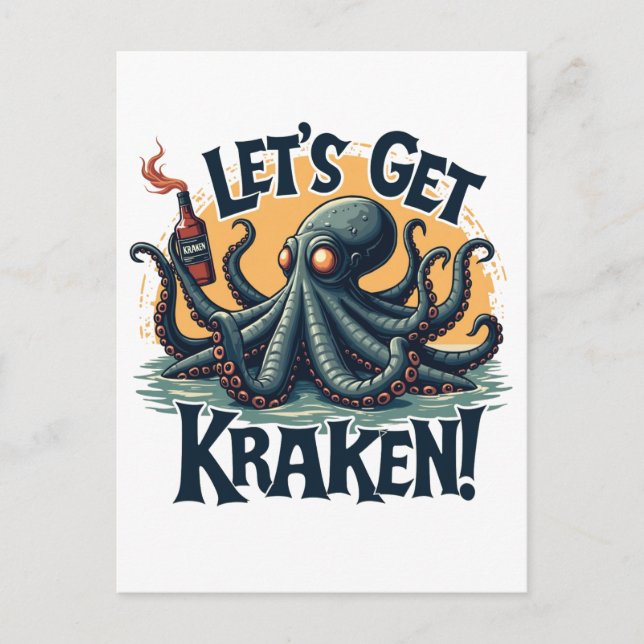 Cartão Postal Vamos Obter Octopus De Bebendo De Rum Funny Kraken (Frente)