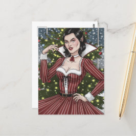 Cartão Postal Vampira Vestida Vermelha com Greve de Natal