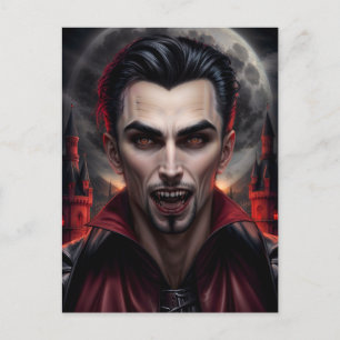 Cartão Postal Vampiro Assustador com Retrato Presas