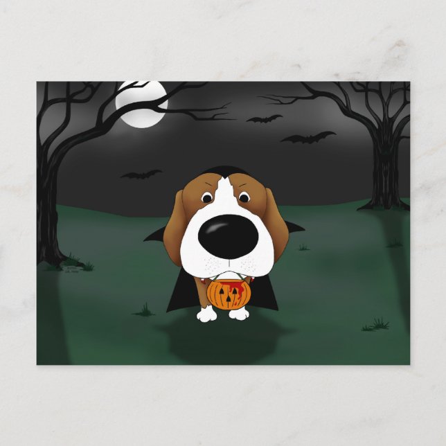 Cartão Postal Vampiro de Beagle Halloween (Frente)