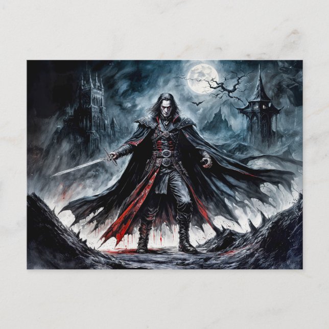 Cartão Postal Vampiro Guerreiro em Moonlit Ruins (Frente)