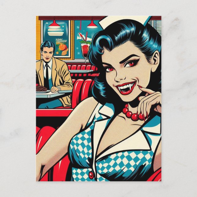 Cartão Postal Vampiro no Retro Diner (Frente)