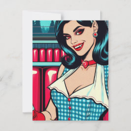 Cartão Postal Vampiro Sexy no Retro Diner