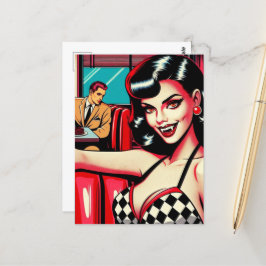 Cartão Postal Vampiro Sexy no Retro Diner