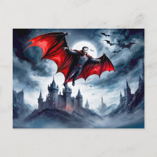 Cartão Postal Vampiro Voando Sobre Castelo Assombrado