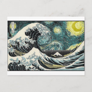 Cartão Postal Van Gogh A Noite Estrelada - Hokusai A Grande Onda