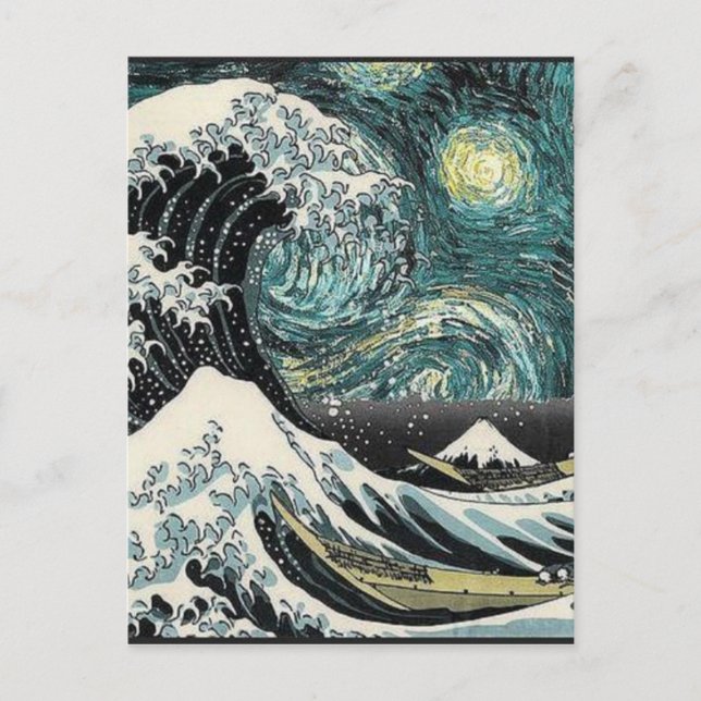 Cartão Postal Van Gogh A Noite Estrelada - Hokusai A Onda Do Exc (Frente)