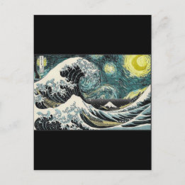 Cartão Postal Van Gogh A Noite Estrelada - Hokusai A Onda Do Exc