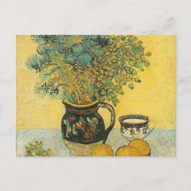 Cartão Postal van gogh ainda vive majolica com flores silvestres (Frente)