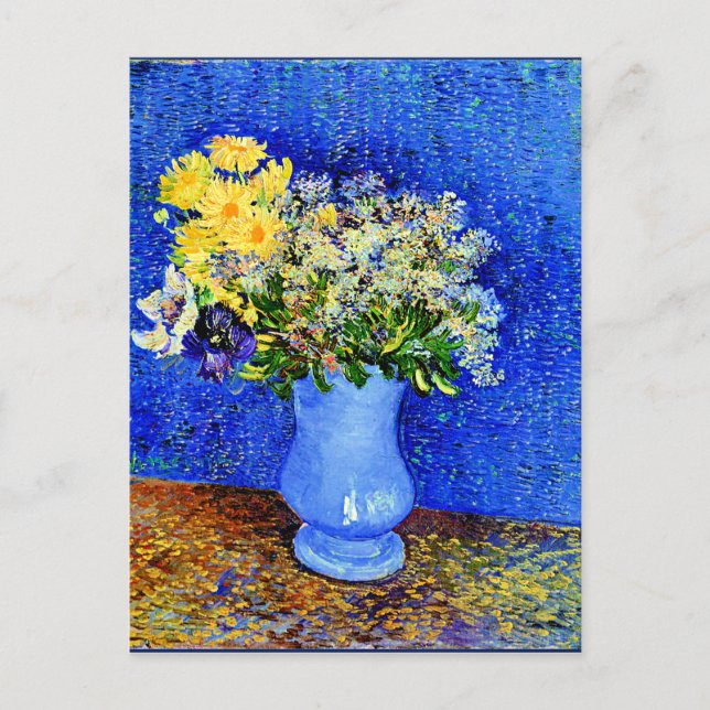 Cartão Postal Van Gogh - Buquê das Flores num Vaso Azul (Frente)