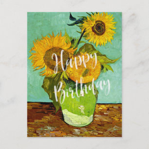 Cartão Postal Van Gogh - Girassóis, Três, Feliz Aniversário!