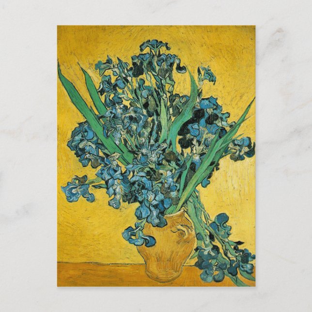 Cartão Postal Van Gogh Irises Vase Yellow Floral Painting (Frente)