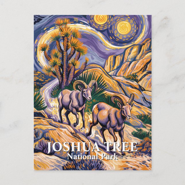 Cartão Postal Van Gogh Joshua Tree Wildlife Sheep & Custom Text (Frente)