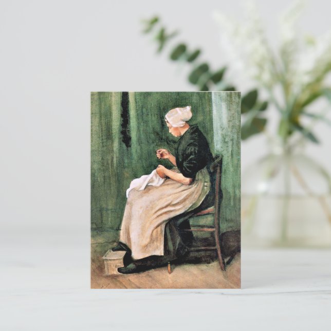Cartão Postal Van Gogh. Mulher de Scheveningen Costurando, (Em pé/Frente)