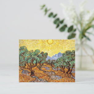 Cartão Postal Van Gogh: Oliveiras com Céu Amarelo e Sol