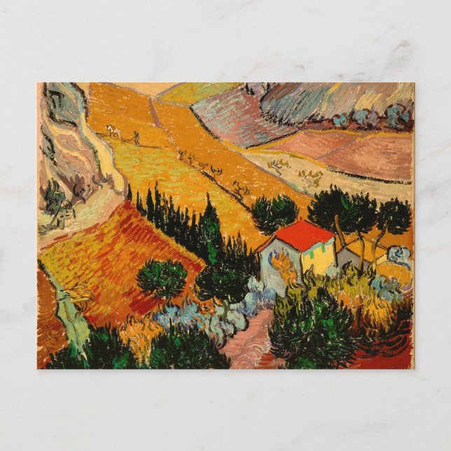 Cartão Postal Van Gogh - Paisagem com Casas e Plowman (Frente)