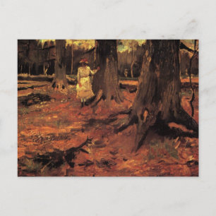 Cartão Postal Van Gogh; Rapariga de Branco na Floresta, Arte Vin