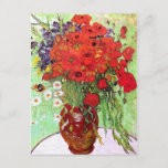CARTÃO POSTAL VAN GOGH RED POPPIES E DAISES<br><div class="desc">Uma das pinturas vitais de Vincent Van Gogh com um vaso de flores em um pote de argila cheio de papoilas vermelhas,  mas algumas margaridas brancas e flores roxas silvestres. Uma bela primavera ou imagem floral de arte no verão em seu estilo post impressionista.</div>
