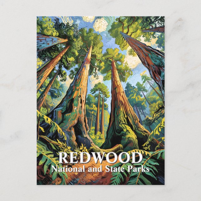 Cartão Postal Van Gogh Redwoods Park California Poster Style (Frente)