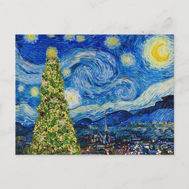 Cartão Postal Van Gogh Starry Night - Árvore de Natal (Frente)