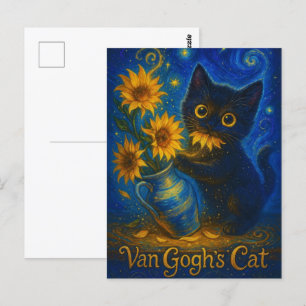 Cartão Postal Van Gogh Starry Night Black Cat