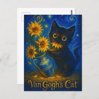 Cartão Postal Van Gogh Starry Night Black Cat