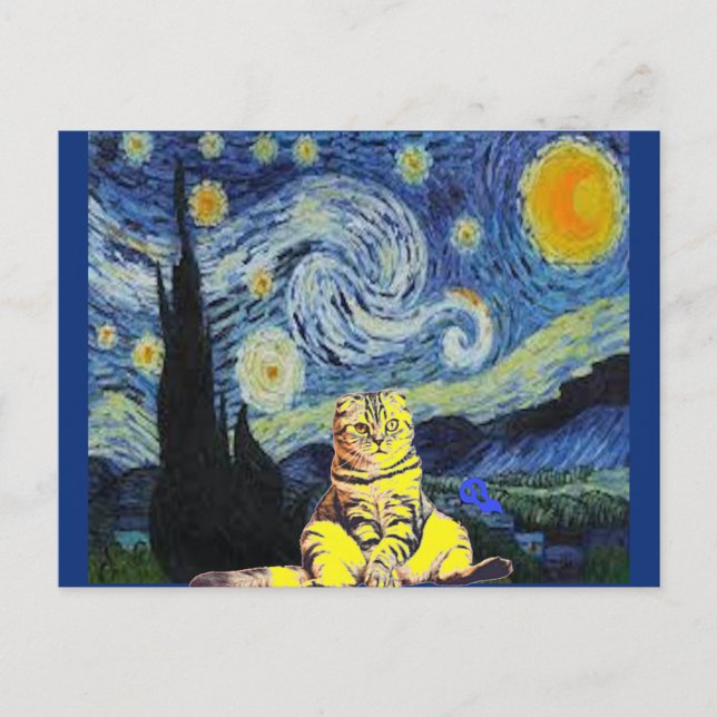 Cartão Postal Van Gogh - Starry Night, Cat Art Parody,   (Frente)