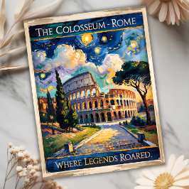 Cartão Postal Van Gogh Starry Night Roma Itália Colosseum Viagem