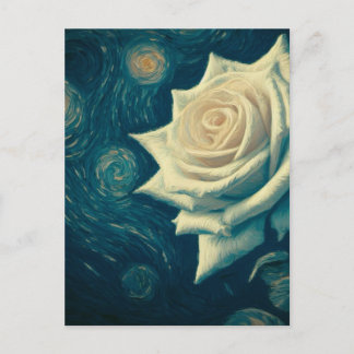 Cartão Postal Van Gogh Style White Rose em uma Noite Estrelada