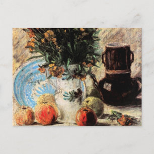 Cartão Postal Van Gogh Vase com Flores, Coffeepot e Frutas