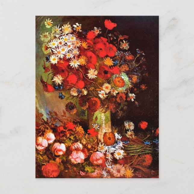 Cartão Postal Van Gogh - Vase com papagaios, Cornflower, Peonies (Frente)
