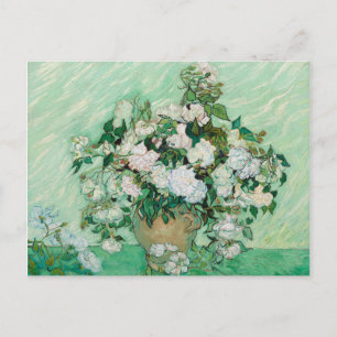 Cartão Postal Van Gogh Vase com Rosas Rosa Pintura Floral