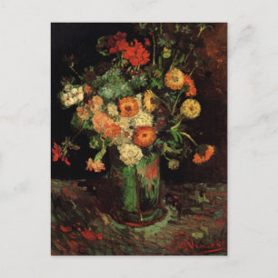 Cartão Postal Van Gogh Vase com Zinnias e Flores de Gerânio
