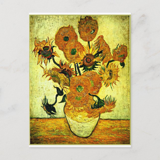 Cartão Postal Van Gogh - Vaso de Vida Estática com 14 Girassóis  (Frente)