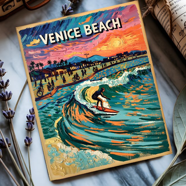 Cartão Postal Van Gogh Venice Beach Surf California Retro Viagem (Criador carregado)