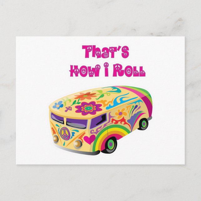 Cartão Postal van hippie retrô como eu rolo (Frente)