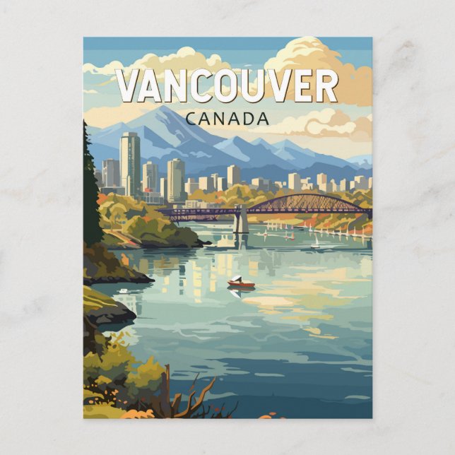 Cartão Postal Vancouver Canadá Viagem Arte Vintage (Frente)