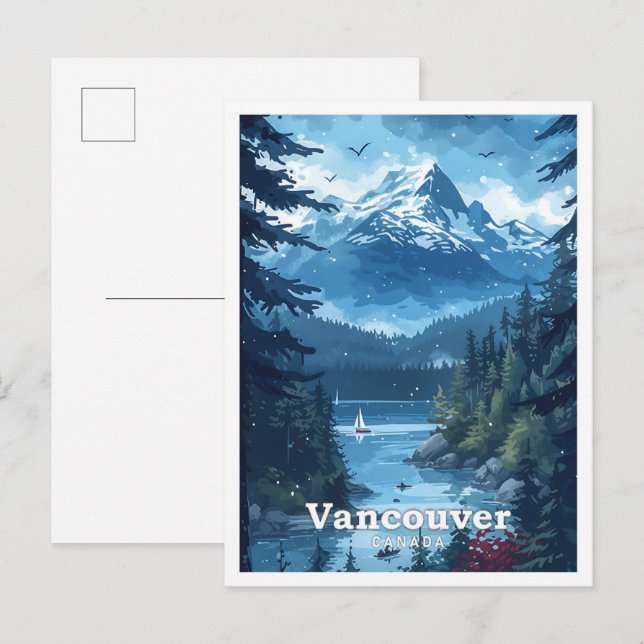 Cartão Postal Vancouver Canada Vintage Art Viagem Illustration (Frente/Verso)
