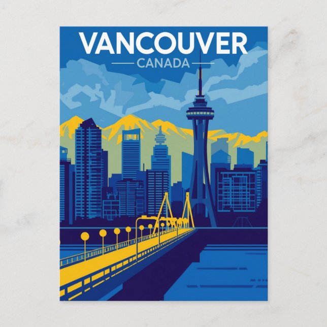 Cartão Postal Vancouver Harbour Retro Skyline (Frente)