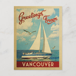 Cartão Postal Vancouver Sailboat Viagens vintage B.C. Canadá