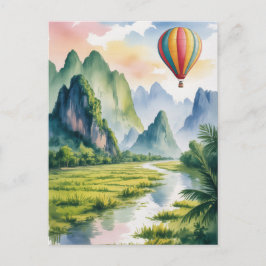 Cartão Postal  Vang Vieng Laos Hot air Balloon watercolor