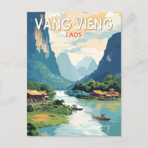 Cartão Postal Vang Vieng Laos Viagem Art Vintage