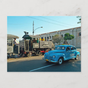 Cartão Postal Vapor e carro cubanos