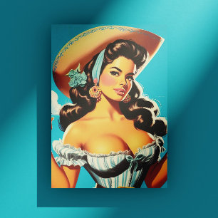 Cartão Postal Vaqueira Hispânica Retro