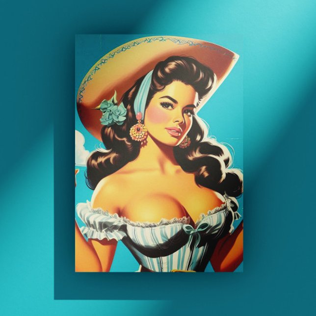 Cartão Postal Vaqueira Hispânica Retro (Criador carregado)