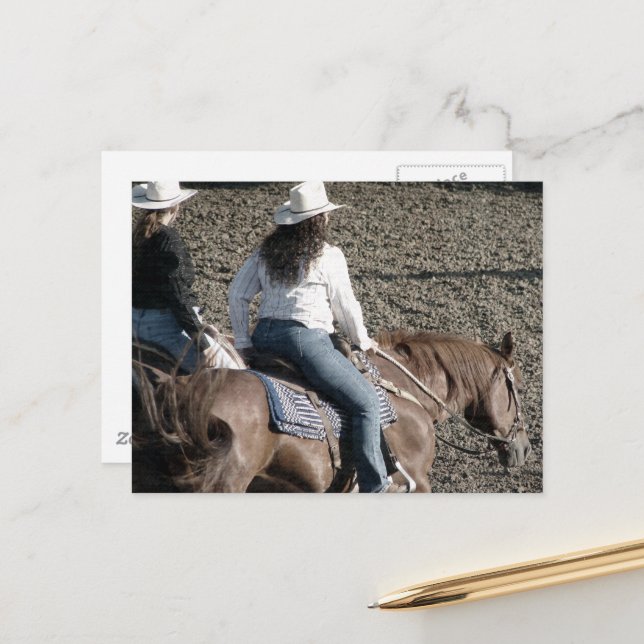 Cartão Postal Vaqueiras em Cavalos de Rodeio (Frente/Verso In Situ)