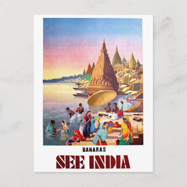 Cartão Postal Varanasi, Índia, rio Ganges (Frente)
