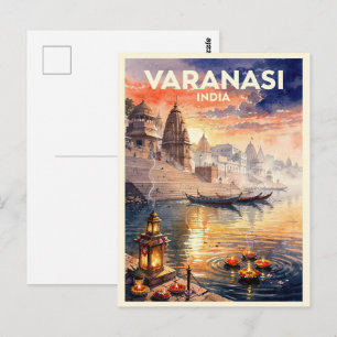 Cartão Postal Varanasi Índia Viagem Vintage