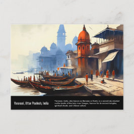 Cartão Postal Varanasi Watercolor Painting | Viagem Índia