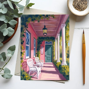 Cartão Postal Varanda Rosa   Aquarela Floral do Deck Botânico